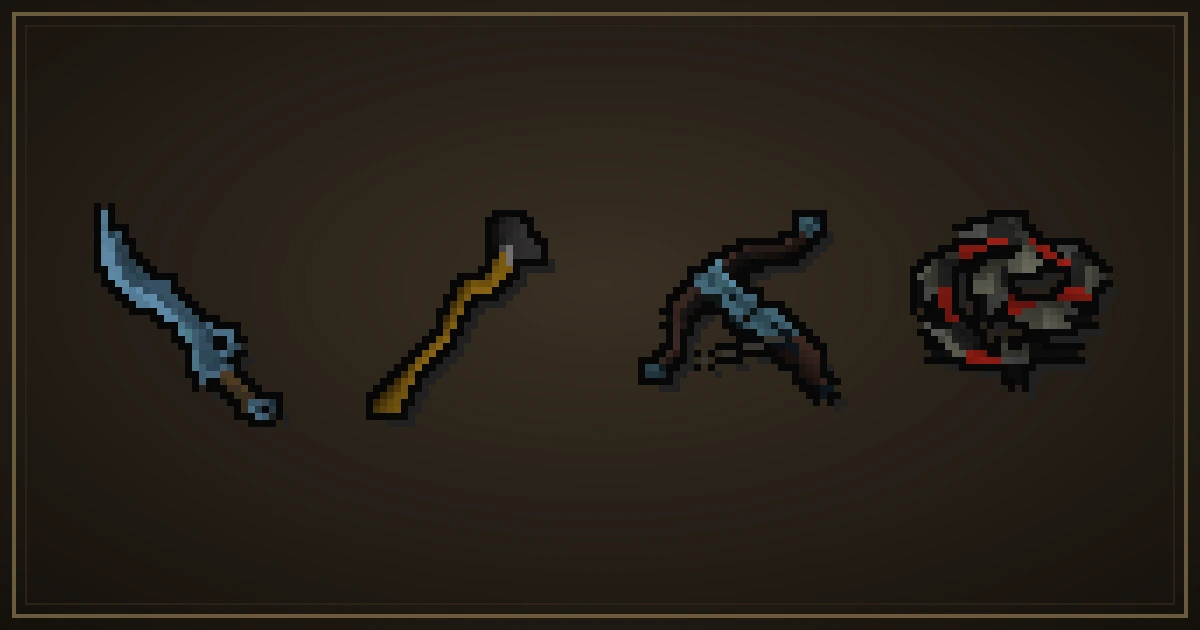 A rune scimitar, a magic staff, a rune crossbow and an abyssal whip